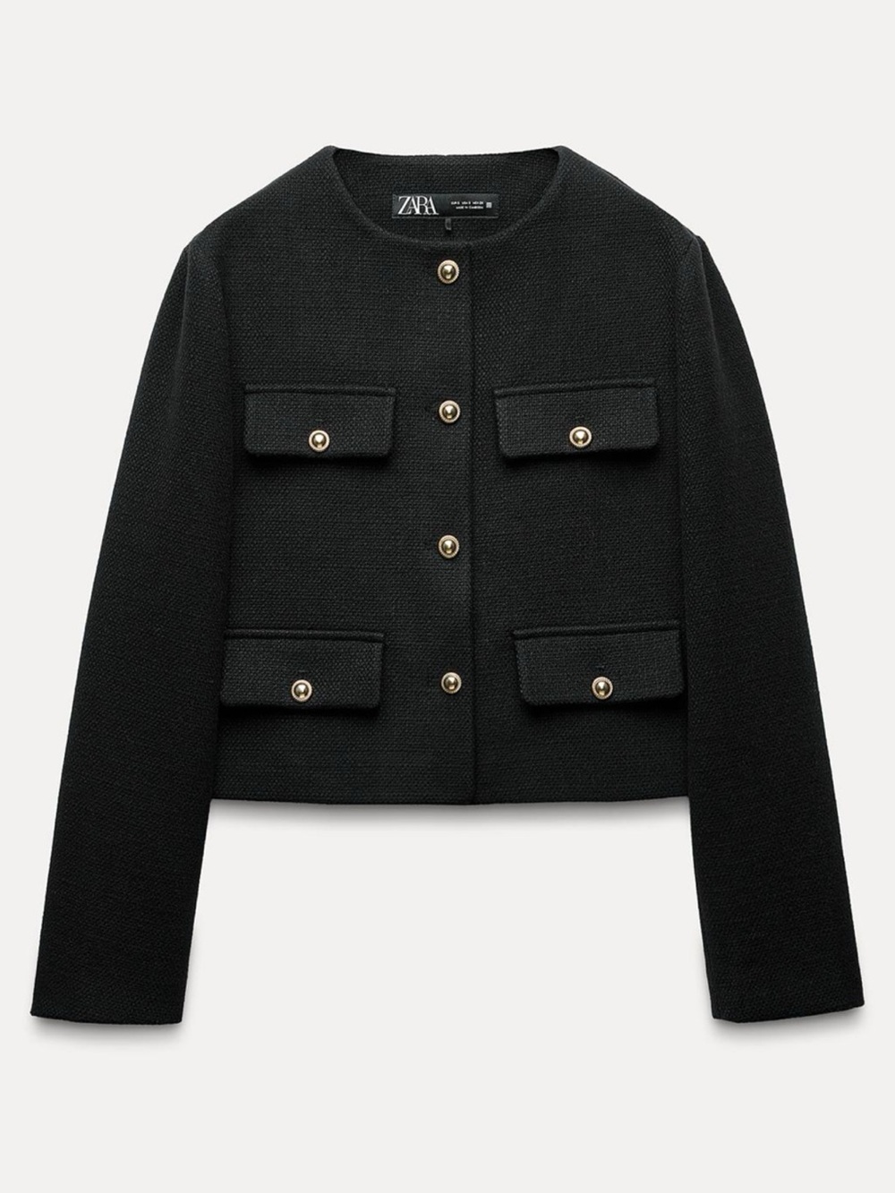 BNWT Zara Black Textured Button-Front Cropped Jacket